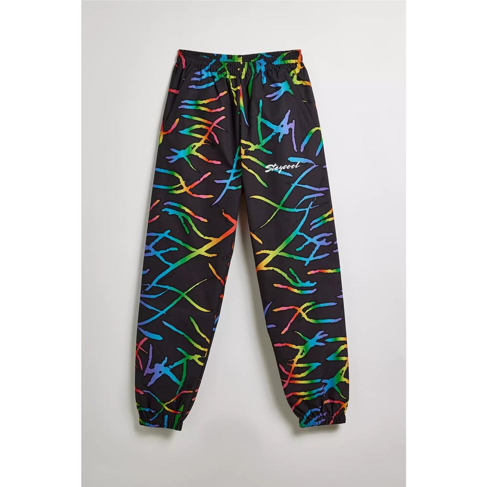 STAYCOOLNYC Electric Beach Rainbow Windbreaker Jogger Pant Black Small Festival - Picture 12 of 16